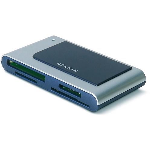 F5U249V Belkin Hi-Speed USB 2.0 15-in-1 FlashCard Reader/Writer 15-in-1 CompactFlash Type I, CompactFlash Type II, Microdrive, Secure Digital (SD) Card, MultiMediaCard (MMC), SmartMedia Card (SM), xD-Picture Card, RS-MMC, miniSD Card, Memory Stick, Memory Stick
